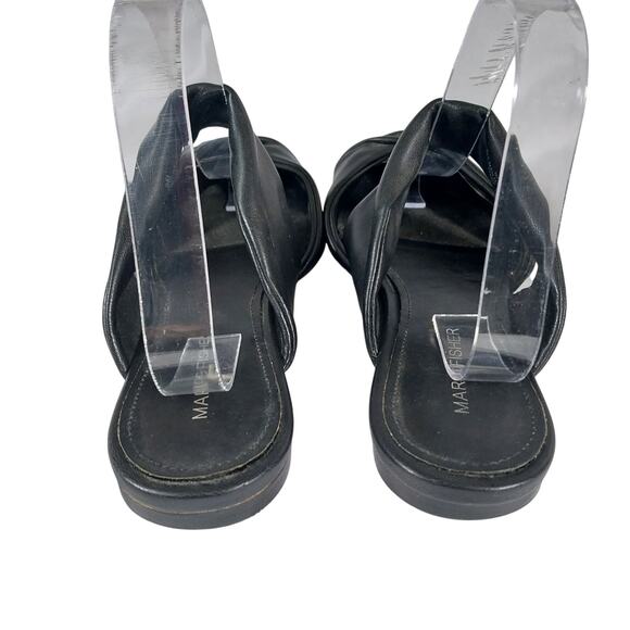 MARC FISHER! SATERS BLACK VEGAN LEATHER TWISTED FRONT STRAP SLIP-ON MULES! SZ 9M - Picture 8 of 10